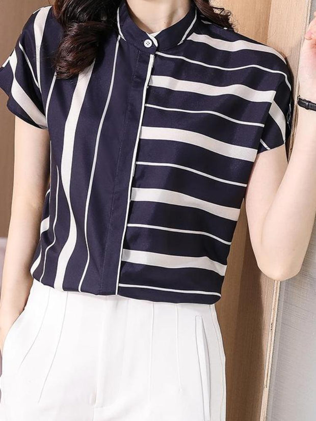 Women's Irregular Striped Short Sleeved Shirt