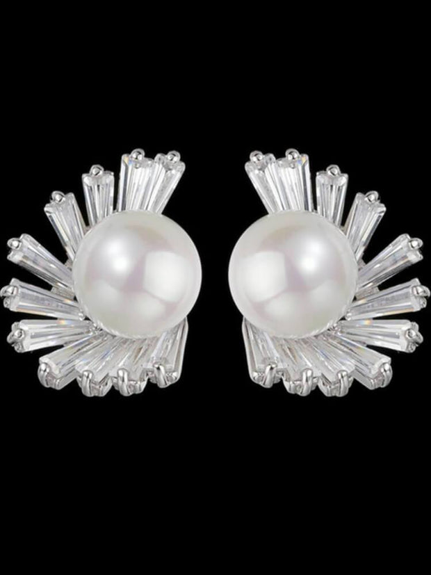 S925 Pure Silver Needle Zircon Pearl Earrings