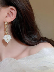 Silver Needle Zircon Shell Leaf Earrings