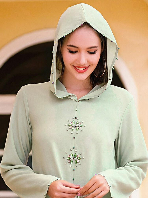 Hand Sewn Diamond Hooded Robe Abaya