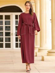 Round Neck Long Sleeve Drill Pocket Abaya