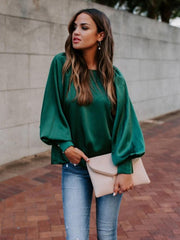 Women's Solid Color Round Neck Puff Sleeve Long Sleeve Blouses