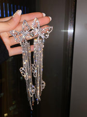 Silver Needle Flash Diamond Tassel Earrings