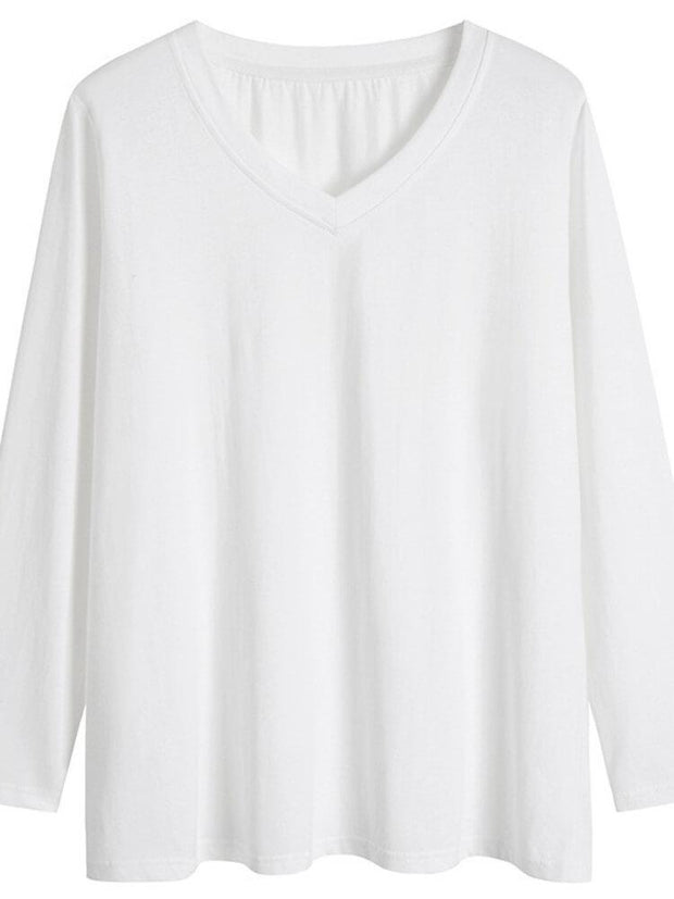 Women's Solid Color Plus Size Long Sleeve T-shirt