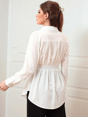 Women's Woven Belt Elastic White Shirt