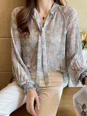 V-neck Lantern Sleeve Long Sleeve Shirt