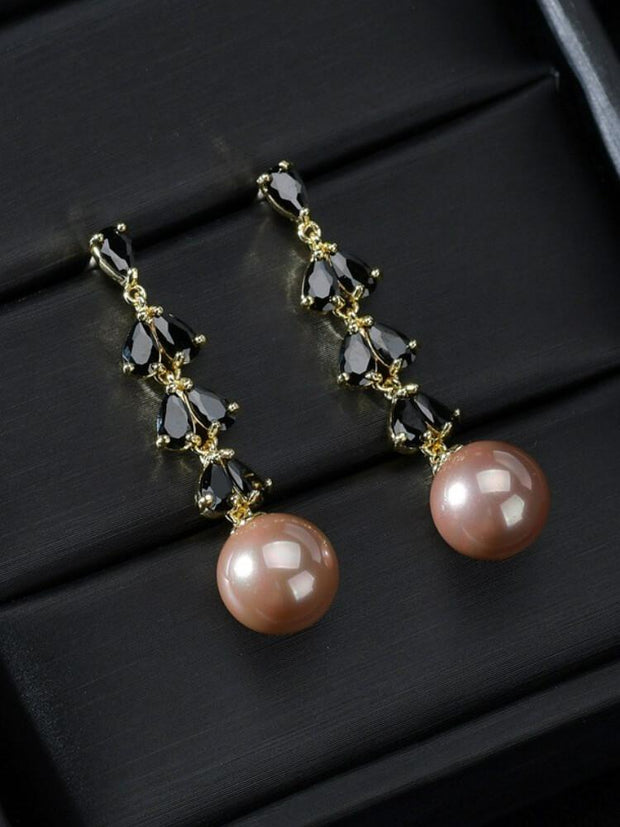 S925 Sterling Silver Needle Pearl Pendant Earrings