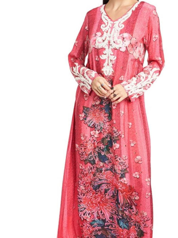 Long Sleeve Embroidered Print Dress