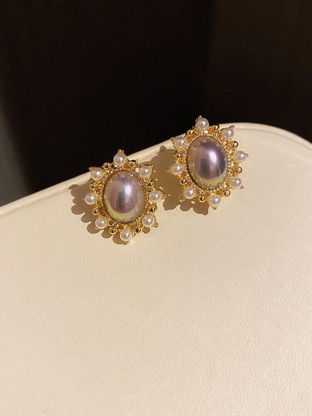 925 Silver Pearl Oval Earrings