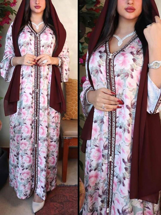 Printed Lace Gown Jalabiya Dress