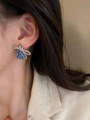 Silver Needle Zircon Bow Ear Needle