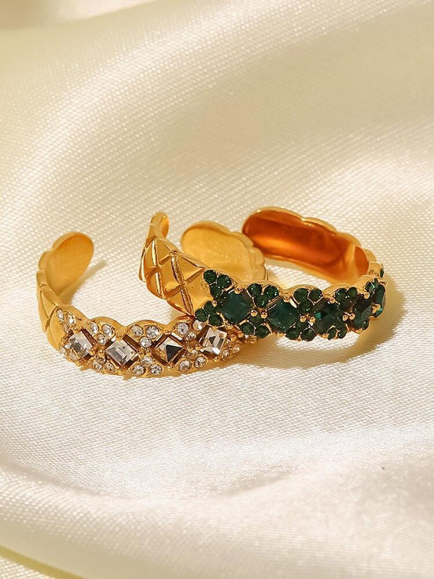 18K Gold Set White Green Diamond Lattice Diamond Open Ring