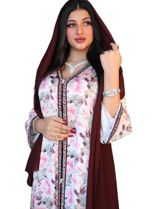 Printed Lace Gown Jalabiya Dress