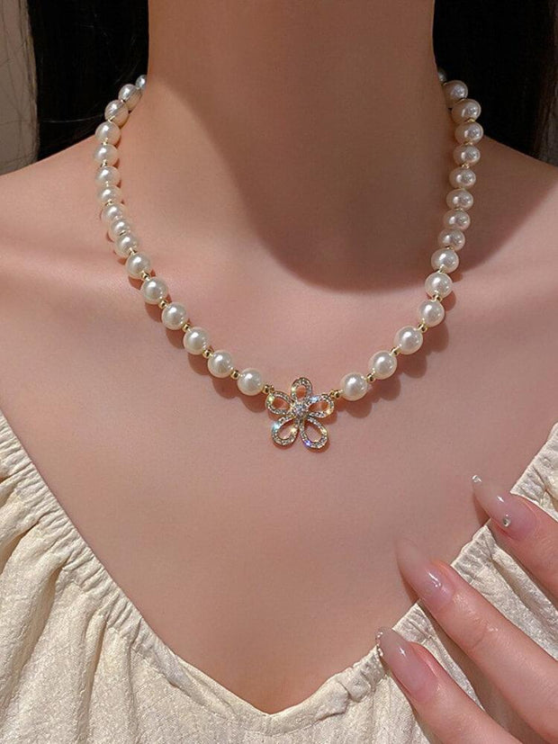 Pearl Diamond Flower Necklace