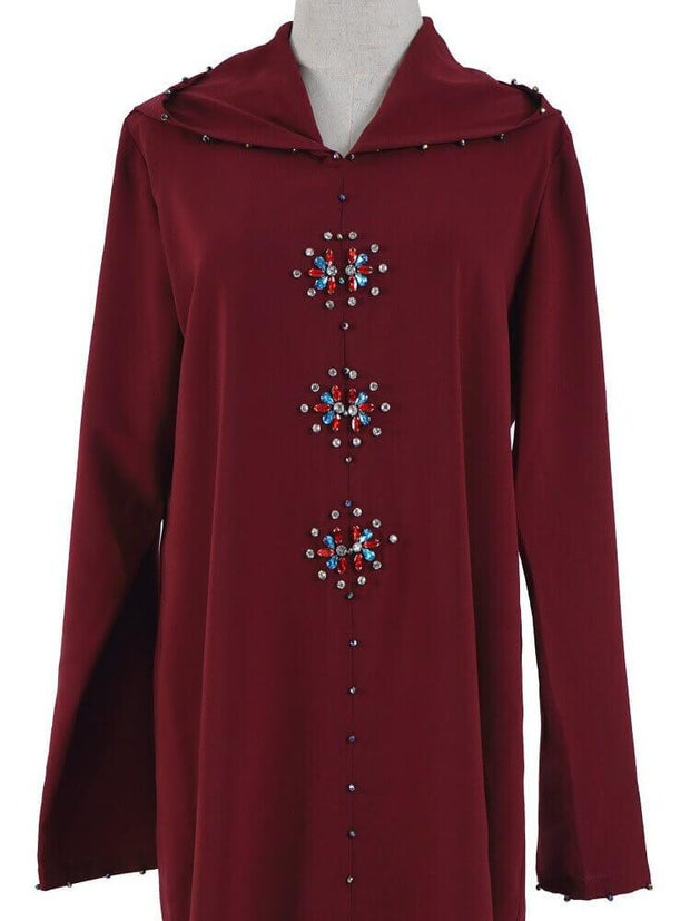 Hand Sewn Diamond Hooded Robe Abaya