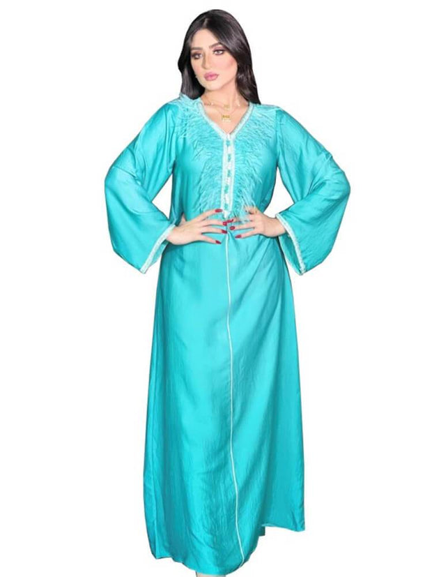 V-Neck Long Sleeve Arabian Jalabiya Dress