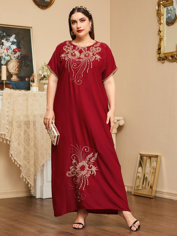 Women's Large Beaded Embroidered Short Sleeve Jalabiya