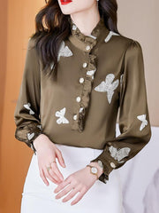 Long Sleeved Stand Collar Printed Top