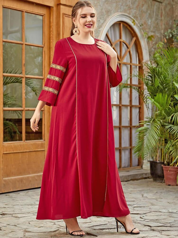 Embroidered Solid Medium Long Sleeve Jalabiya Dress