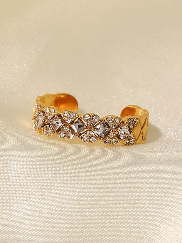 18K Gold Set White Green Diamond Lattice Diamond Open Ring