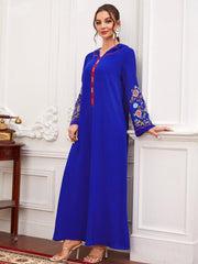 Women's Floral Embroidered Hoodie Abaya Dress