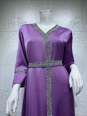Women's Diamond Inlaid Belt Robe Jalabiya Dress