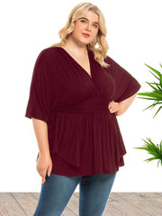 Women's Plus Size V-neck Solid Color Tee