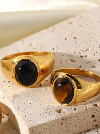 18K Gold Obsidian Ring