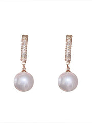 925 Silver Needle Zircon Pearl Earrings