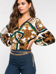 Women's Chain Printed Long-Sleeve Blouse