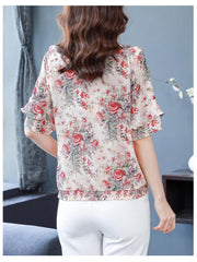 Women's Floral Lace Chiffon Shirt