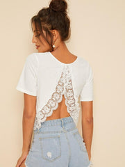 Women's Lace Stitched Short Sleeve T-shirt