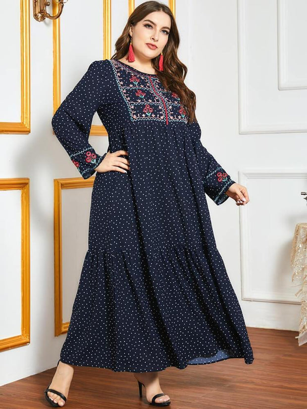 Women's Contrast Stitching Printed Elegant Jalabiya Dress