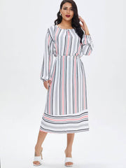 Women's Stripe Loose Long Sleeve Jalabiya Dress