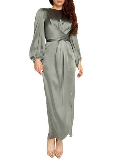 Solid Round Neck Satin Dress