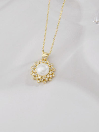 Pearl Pendant Zircon Inlaid Retro Necklace