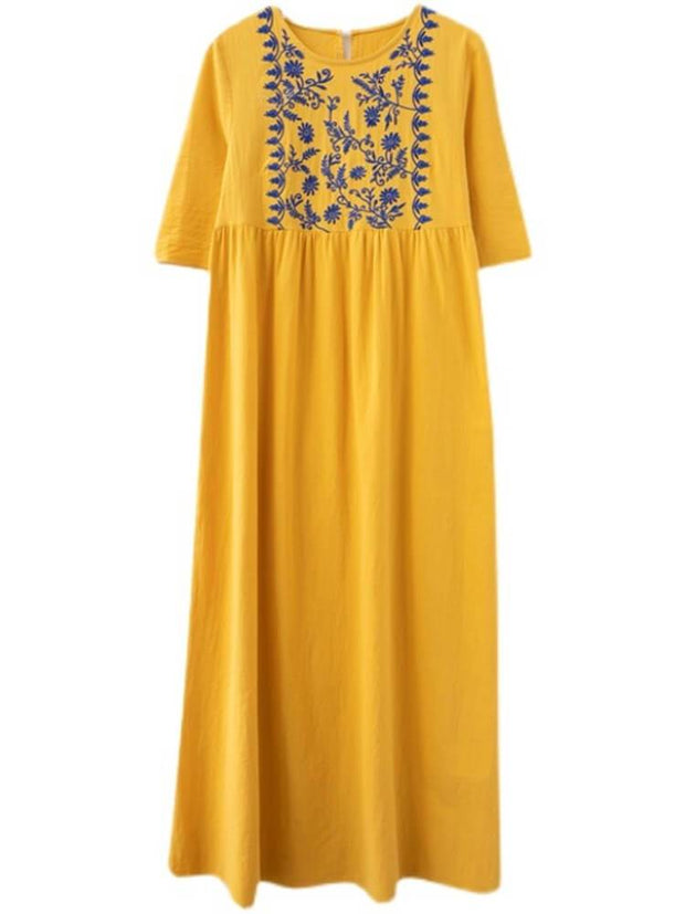 Women's Cotton Linen Embroidered Dress