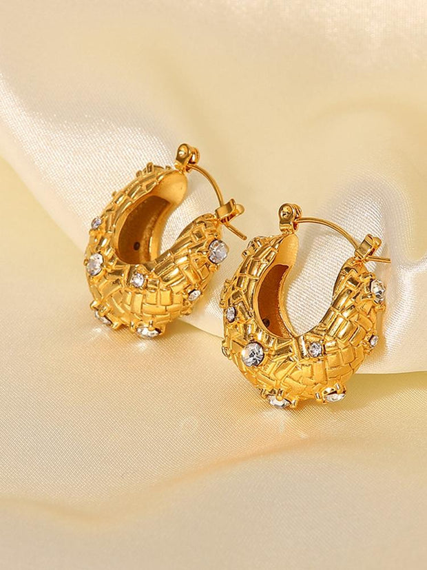 18 K Gold U-shaped Zirconium Inlaid Earrings