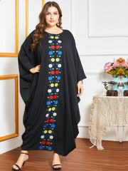 Women's Embroidered Bat Sleeve Robe Kaftan Dress