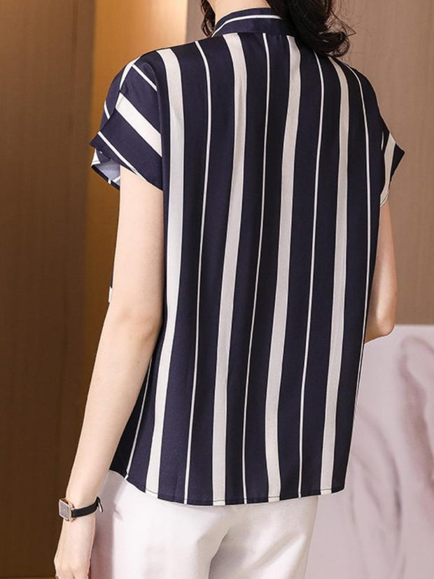 Women's Irregular Striped Short Sleeved Shirt
