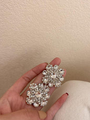 925 Silver Needle Full Diamond Flower Earrings