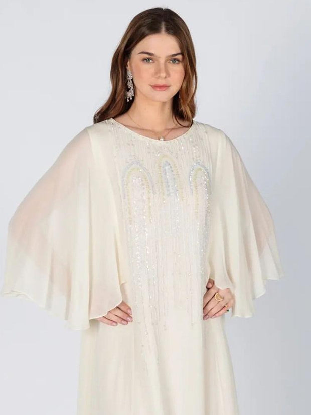 Diamond Studded Petal Sleeve Chiffon Dress