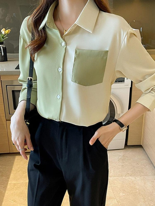 Women's Patchwork Lapel Blouse