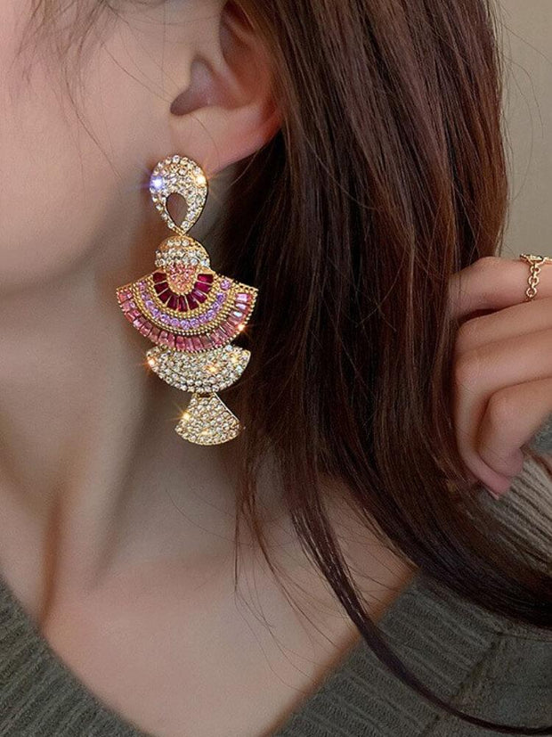 925 Silver Needle Diamond Inlaid Fan-shaped Earrings