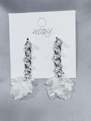 Silver Needle Zircon Shell Leaf Earrings