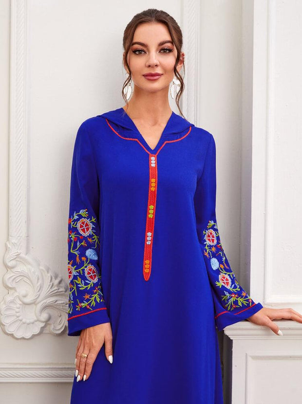 Women's Floral Embroidered Hoodie Abaya Dress
