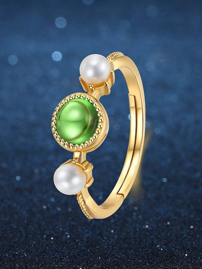 S925 Sterling Silver Freshwater Pearl Diopside Ring
