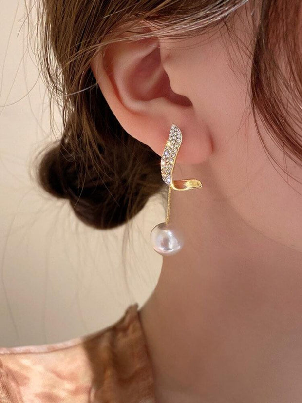 925 Silver Needle Diamond Pearl Earrings