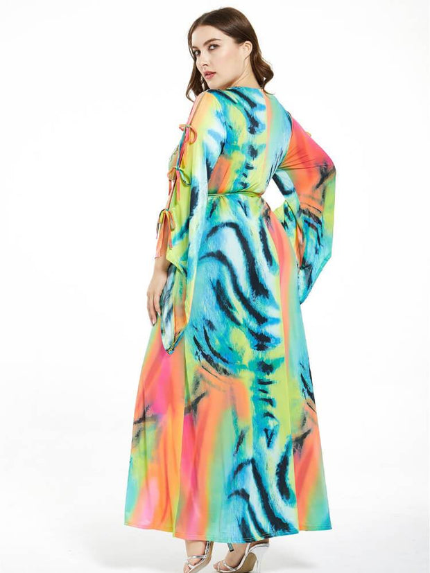 Round Neck Color Printed Dress