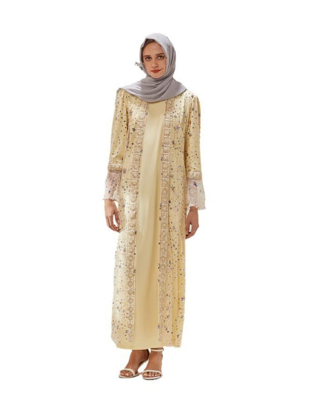 Fake Two Sequin Embroidered Long Sleeved Abaya